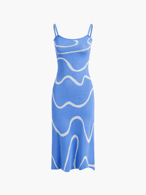 Maisie | Figuuraccentuerende midijurk met abstract patroon en delicate spaghettibandjes