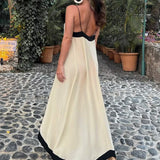 Adeltraud | Vloeiend V-hals Maxi-jurk met contrasterende details