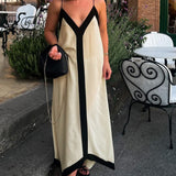 Adeltraud | Vloeiend V-hals Maxi-jurk met contrasterende details