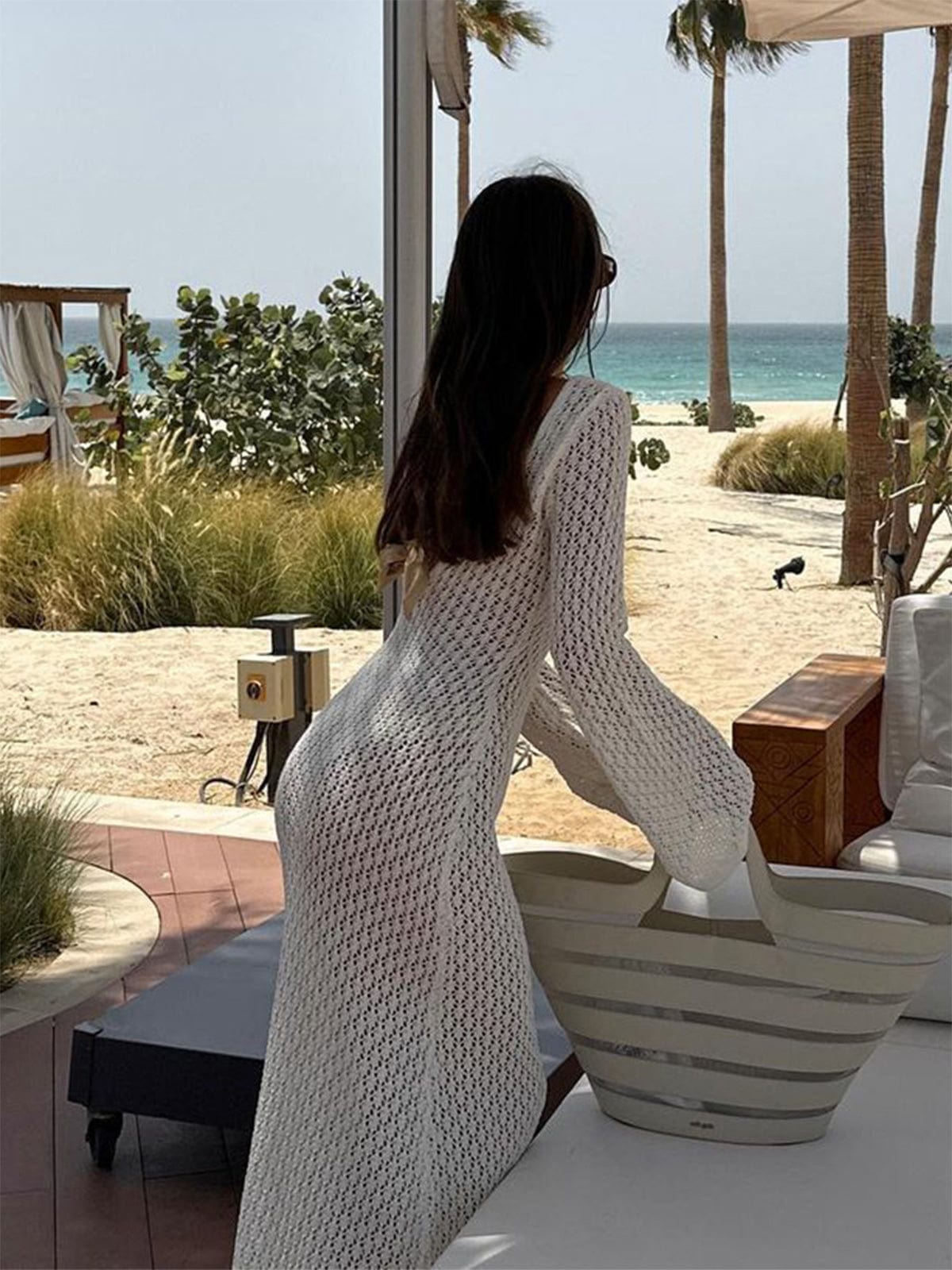 Greta | V-hals Gehaakt Maxikleed met Belmouwen – Boho-Chic voor de Zomer