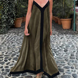 Adeltraud | Vloeiend V-hals Maxi-jurk met contrasterende details