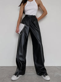 Milla | Hoge taille kunstleer baggy broek