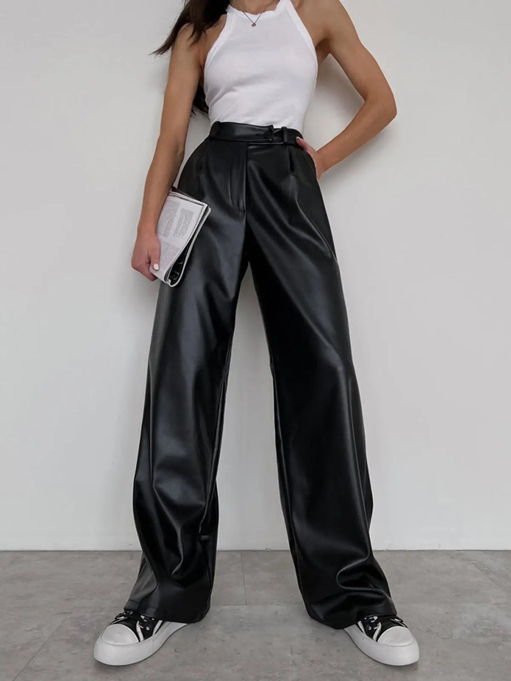 Milla | Hoge taille kunstleer baggy broek