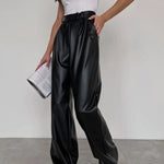Milla | Hoge taille kunstleer baggy broek