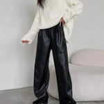 Milla | Hoge taille kunstleer baggy broek
