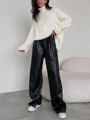 Milla | Hoge taille kunstleer baggy broek
