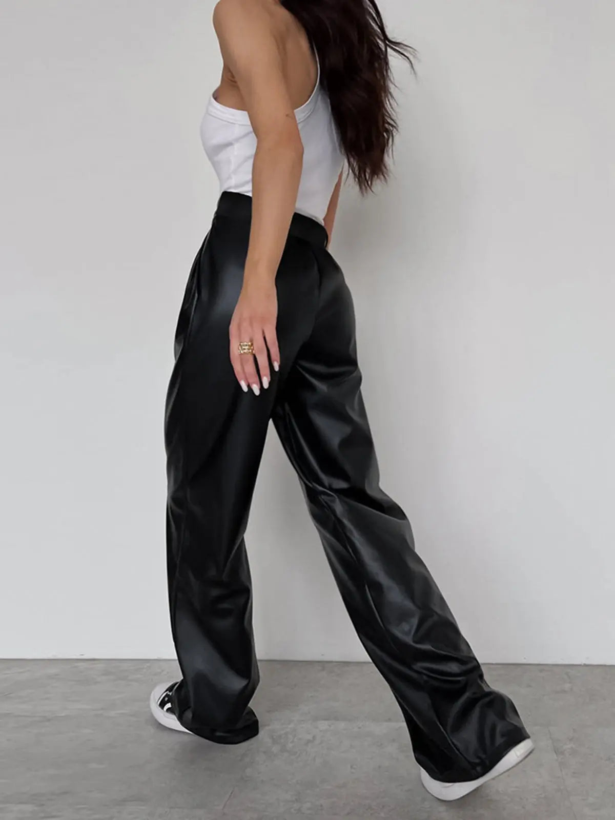 Milla | Hoge taille kunstleer baggy broek