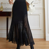 Annerose | Elegante plissé midi rok van transparant chiffon met ondoorzichtige onderrok