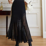 Annerose | Elegante plissé midi rok van transparant chiffon met ondoorzichtige onderrok