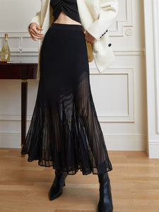 Annerose | Elegante plissé midi rok van transparant chiffon met ondoorzichtige onderrok
