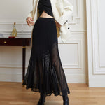 Annerose | Elegante plissé midi rok van transparant chiffon met ondoorzichtige onderrok
