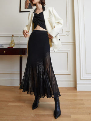 Annerose | Elegante plissé midi rok van transparant chiffon met ondoorzichtige onderrok
