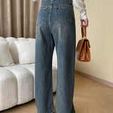 Rina | Vintage Denim Wide Leg Jeans met Knopen