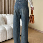 Rina | Vintage Denim Wide Leg Jeans met Knopen