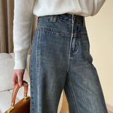 Rina | Vintage Denim Wide Leg Jeans met Knopen