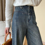 Rina | Vintage Denim Wide Leg Jeans met Knopen