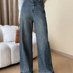 Rina | Vintage Denim Wide Leg Jeans met Knopen