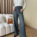 Rina | Vintage Denim Wide Leg Jeans met Knopen
