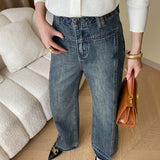 Rina | Vintage Denim Wide Leg Jeans met Knopen