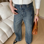 Rina | Vintage Denim Wide Leg Jeans met Knopen