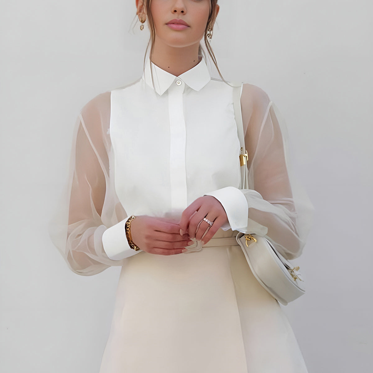 Elegante Damesblouse met Transparante Mouwen – Stijlvol, Vrouwelijk & Tijdloos