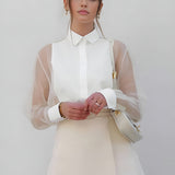 Elegante Damesblouse met Transparante Mouwen – Stijlvol, Vrouwelijk & Tijdloos