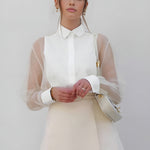Elegante Damesblouse met Transparante Mouwen – Stijlvol, Vrouwelijk & Tijdloos