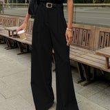 Stijlvolle Brede Pantalon Dames | Luxe Zwarte Pantalon | Tijdloze Elegantie