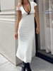 Liora | Figuuraccentuerende Midi-jurk in Wit met Contrastdetails