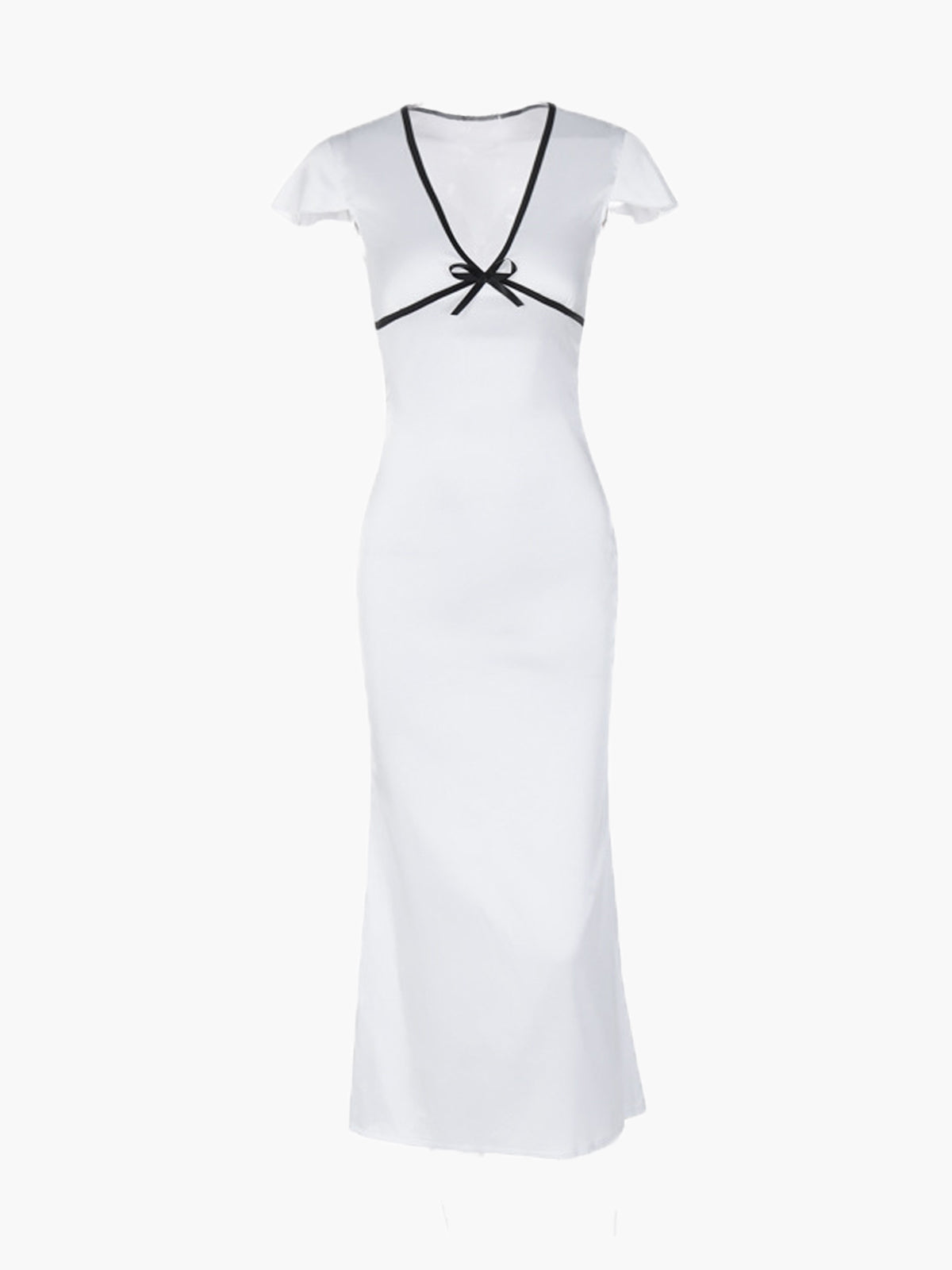 Liora | Figuuraccentuerende Midi-jurk in Wit met Contrastdetails