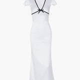 Liora | Figuuraccentuerende Midi-jurk in Wit met Contrastdetails