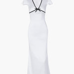 Liora | Figuuraccentuerende Midi-jurk in Wit met Contrastdetails
