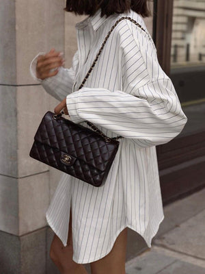 Witte oversized shirtjurk met strepen – Streetstyle-look