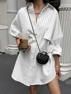 Witte oversized shirtjurk met strepen – Streetstyle-look