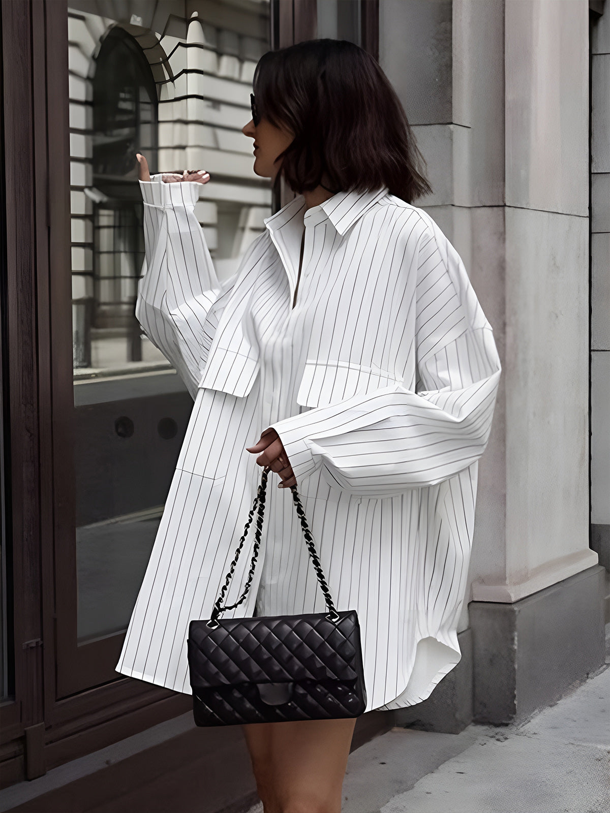 Witte oversized shirtjurk met strepen – Streetstyle-look
