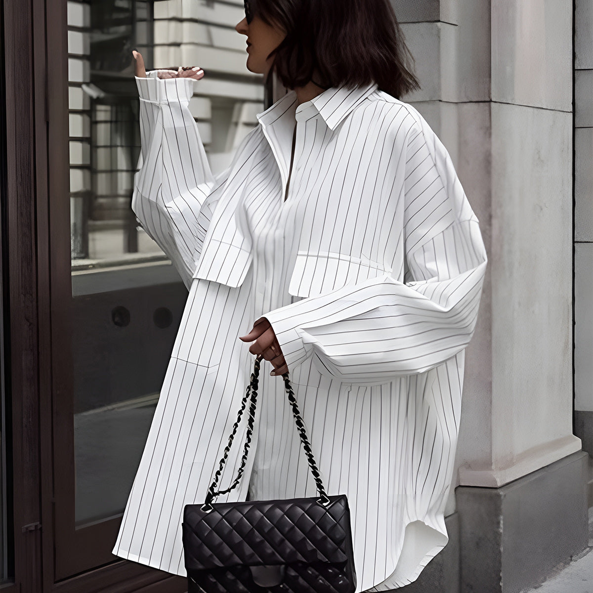 Witte oversized shirtjurk met strepen – Streetstyle-look