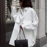 Witte oversized shirtjurk met strepen – Streetstyle-look