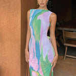 Isla | Mouwloos Maxi-jurk met aquarelprint – Kunstzinnige elegantie
