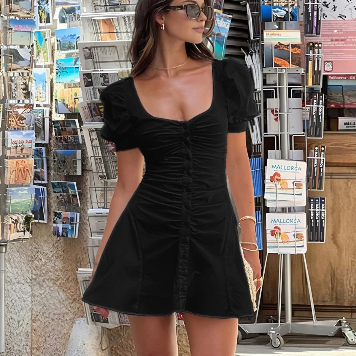 Thea | Romantische Puffärmel Minikleed – Feminine Elegantie voor de Zomer