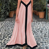 Adeltraud | Vloeiend V-hals Maxi-jurk met contrasterende details