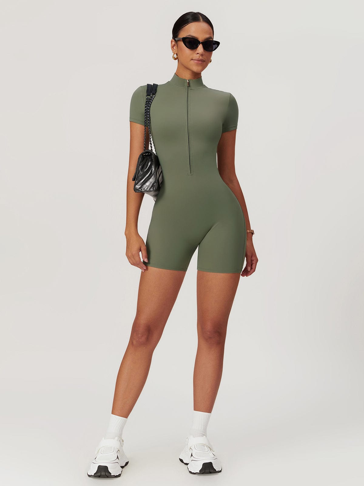 Lina | Sportieve Korte Mouwen Body met Rits