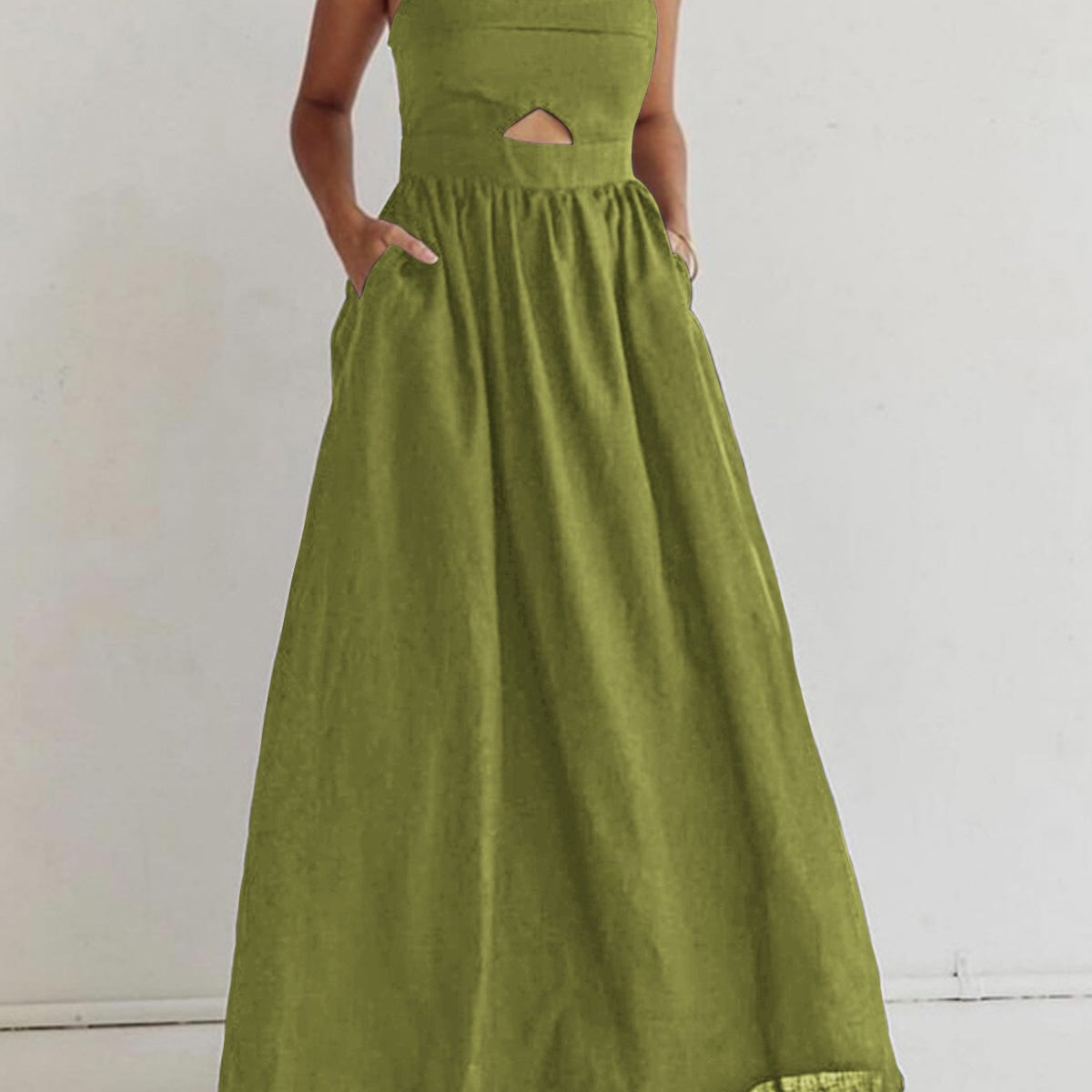 Benedikta | Mouwloze Maxijurk van Linnen met Cut-Out Detail en Spaghettibandjes