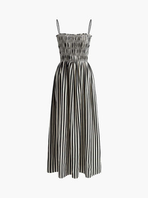 Miriam | Elegante Zomerjurk met Strepenpatroon & Smock-Bovenstuk