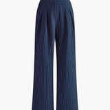 Gestreepte Plissé Pantalon Voor Vrouwen – Luchtig Polyester, Elegante Stijl & Ideaal Voor Zomerse Soirees.