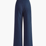 Gestreepte Plissé Pantalon Voor Vrouwen – Luchtig Polyester, Elegante Stijl & Ideaal Voor Zomerse Soirees.