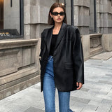 Sarah | Leren Blazer met Zakjes en Detail