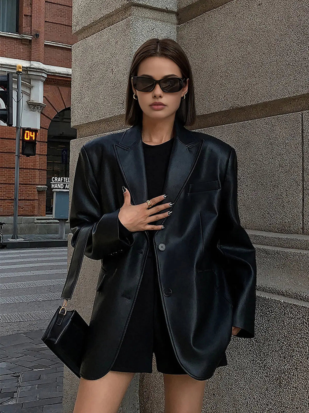 Sarah | Leren Blazer met Zakjes en Detail