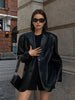 Sarah | Leren Blazer met Zakjes en Detail