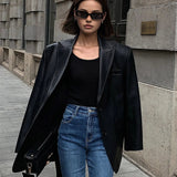 Sarah | Leren blazer met zakken en details