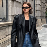 Sarah | Leren Blazer met Zakjes en Detail